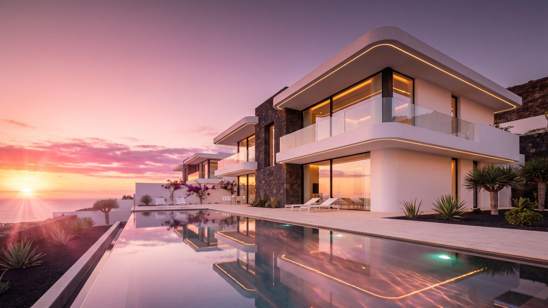 Villa blanca con piscina privada en Canarias